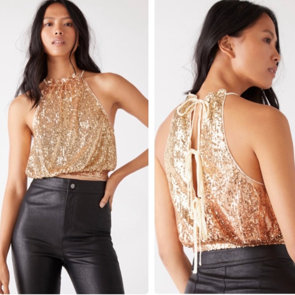 Free People Gold sequined top size Medium